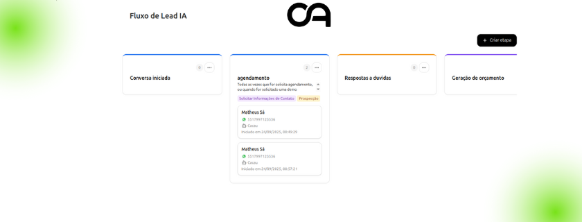Interface do Leadia mostrando captura de leads